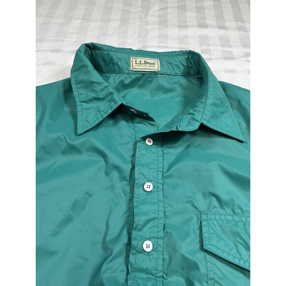 VTG LL Bean Collared Pullover Windbreaker Jacket Size Medium Green 1/2 Button - Picture 6 of 9